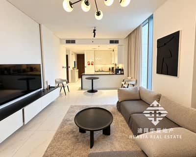 1 Bedroom Flat for Rent in Mohammed Bin Rashid City (MBR City), Dubai - Sunlit Minimalist Living Room and Kitchen. png