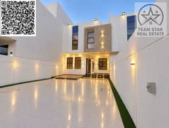 Luxury villa for rent in Al Yasmin area, 5 bedrooms with wardrobes, maid's room and roof terrace