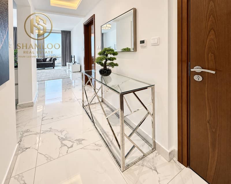 4 Modern Marble Hallway with City View. png