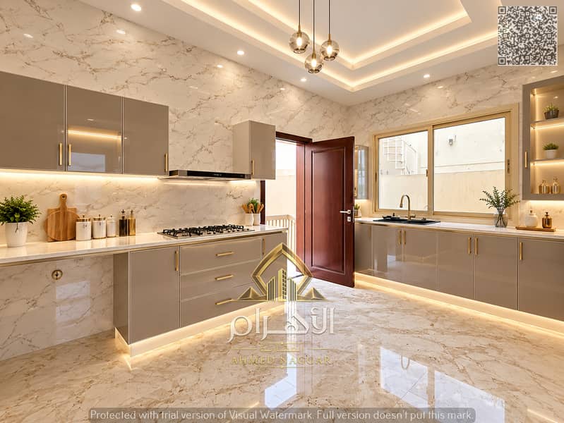 9 مطبخ أوروبي فاخر بإضاءة دافئة. jpg