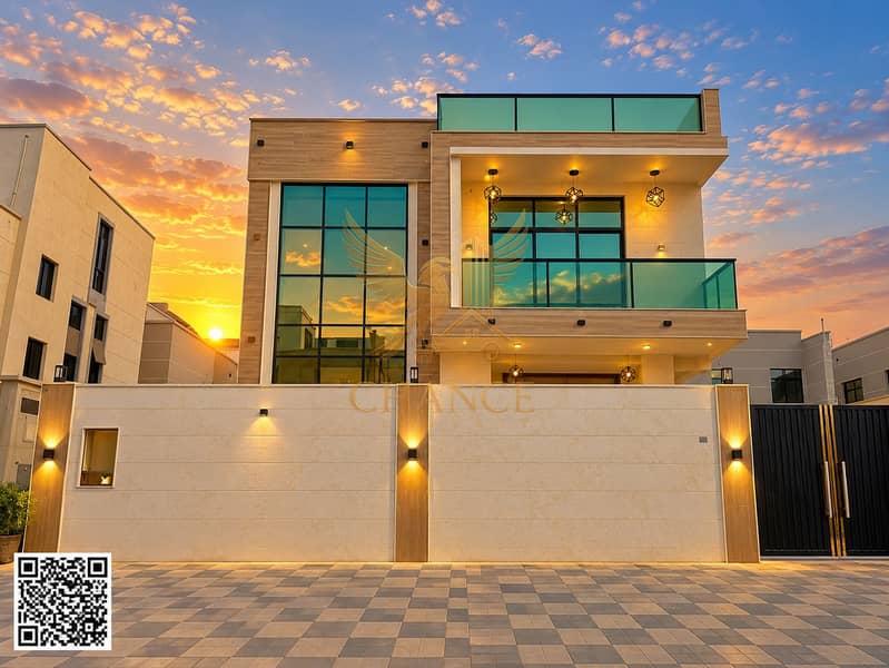 3 Modern Villa Facade at Golden Hour. png