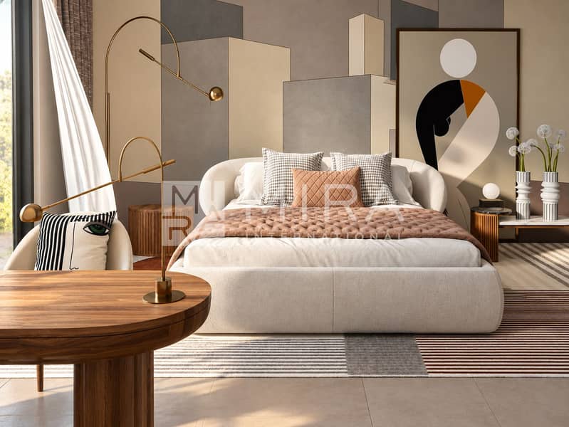 4 Blush bedroom with geometric feature wall-10