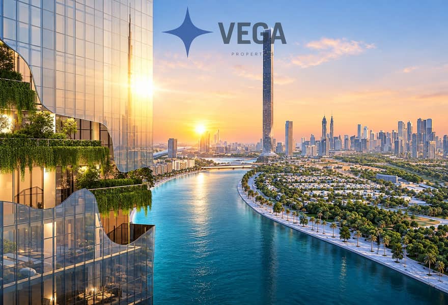 9 Futuristic Waterfront Skyline at Sunset. png