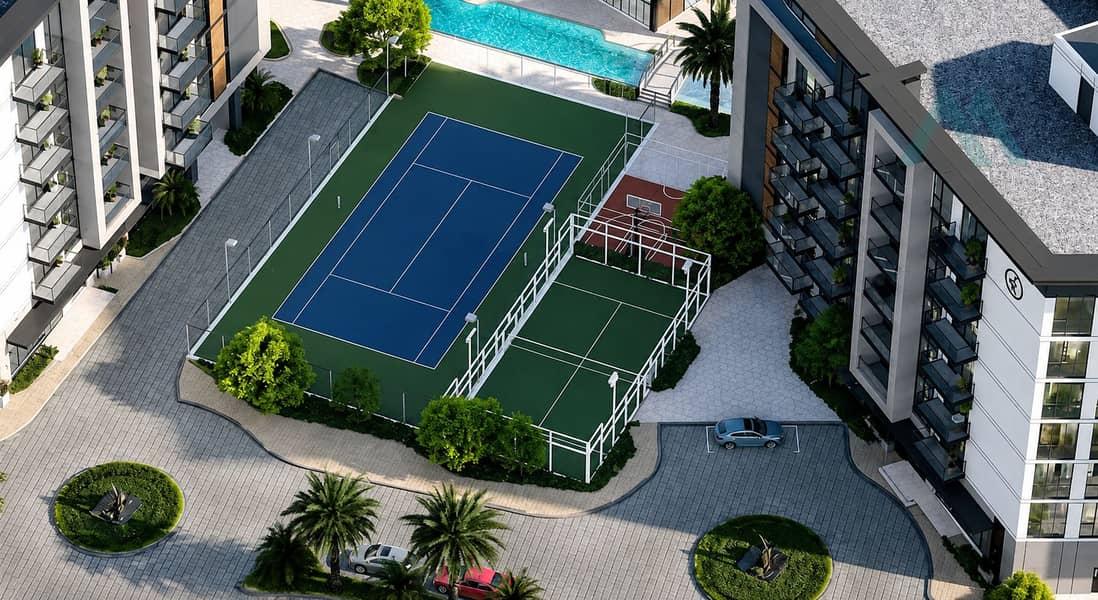 15 Modern Courtyard with Courts and Pool. png
