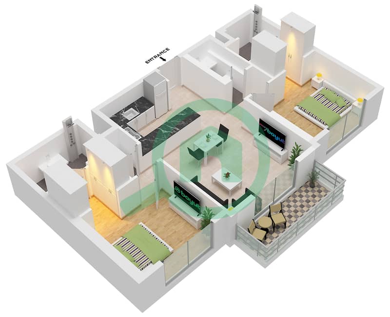 Evelyn on the Park - 2 Bedroom Apartment Type B Floor plan interactive3D