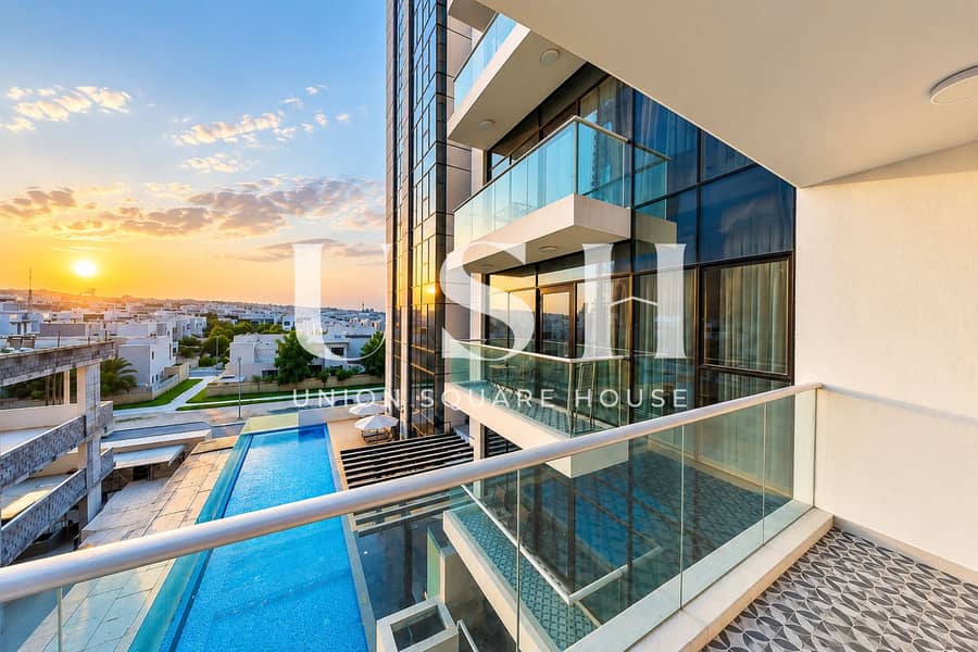 4 Luxury Poolside Balcony at Sunset. png