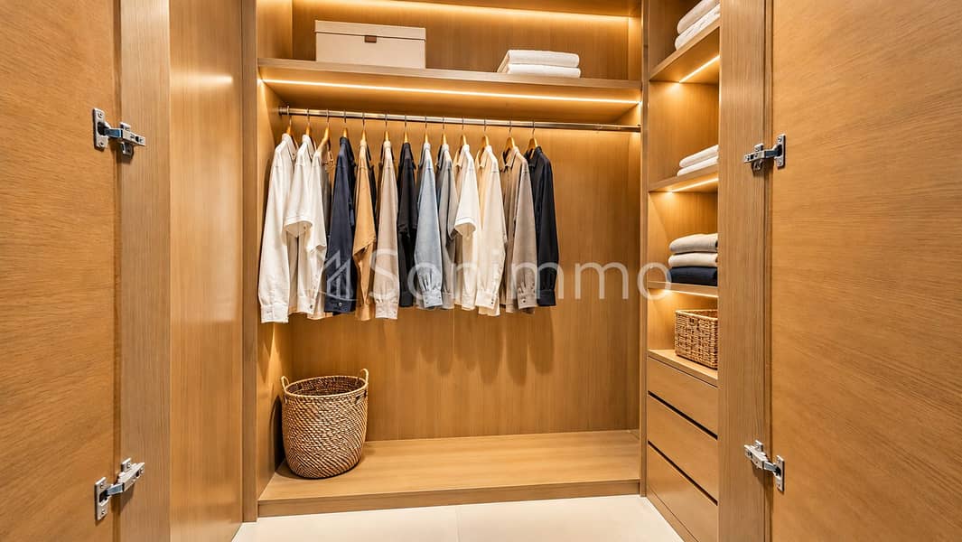 16 Minimalist Warm Oak Walk-In Wardrobe. png