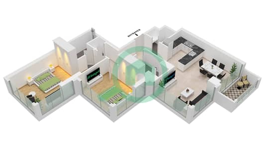 Binghatti Starfall - 2 卧室公寓类型／单位2 / UNIT 31 FLOOR 14戶型图
