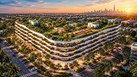 1 Slaapkamer Appartement te Koop in Dubai South, Dubai - Futuristic Green Terraced Cityscape at Sunset. png