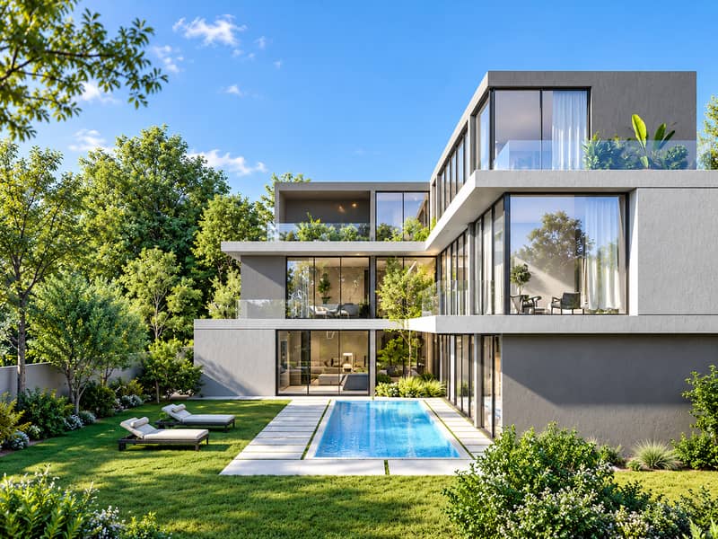 Modern Villa with Serene Pool Garden. png Modern Villa with Serene Pool Garden. png