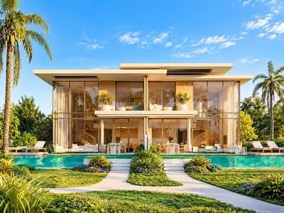 迪拉岛， 迪拜 4 卧室别墅待售 - Modern Tropical Villa with Reflecting Pool. png