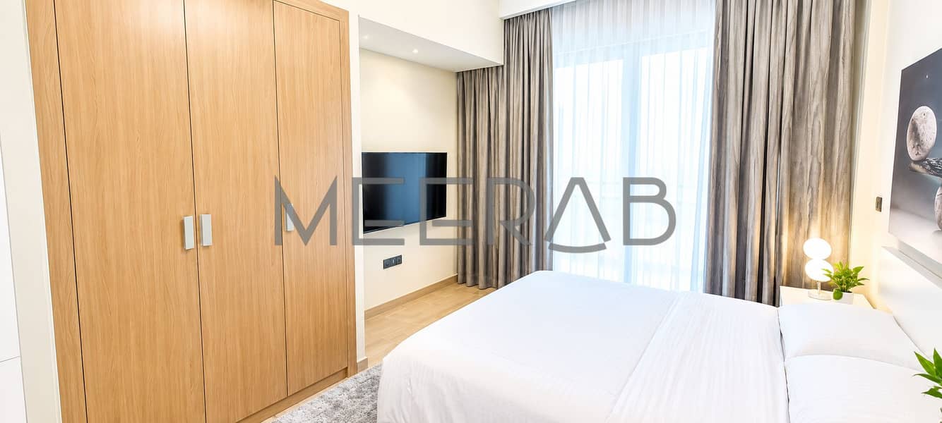 4 Minimalist Bedroom with Oak Wardrobe and TV. png