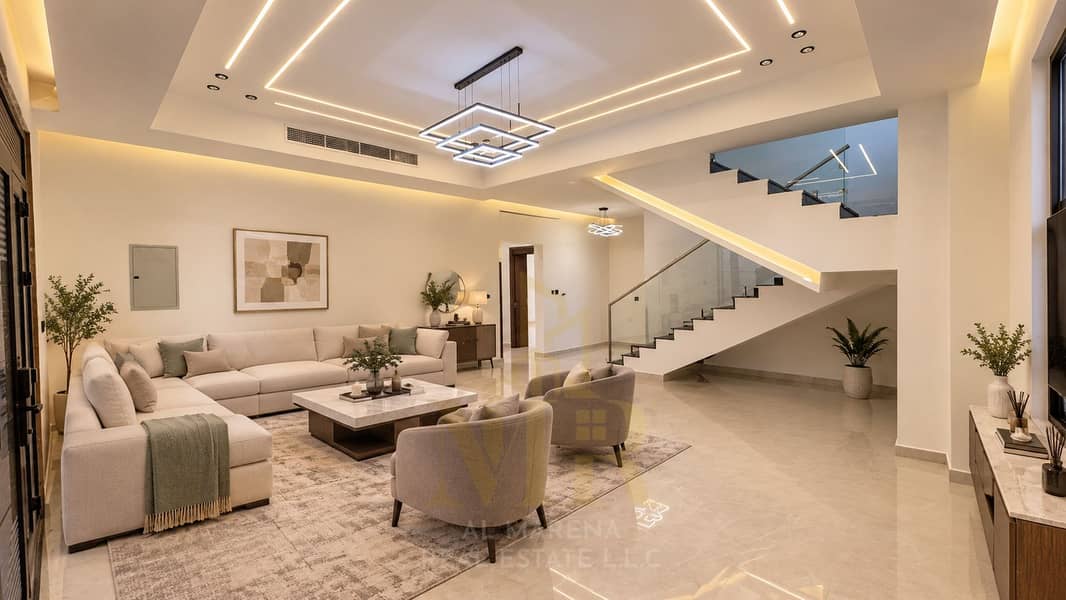 7 Elegant Modern Living Room with Glass Staircase. png