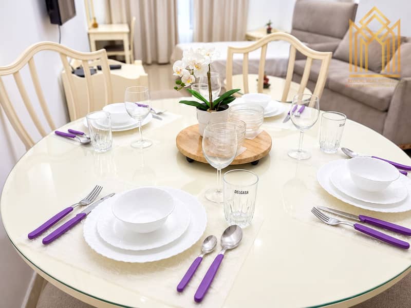 3 Elegant Purple-Accented Dining Table. png