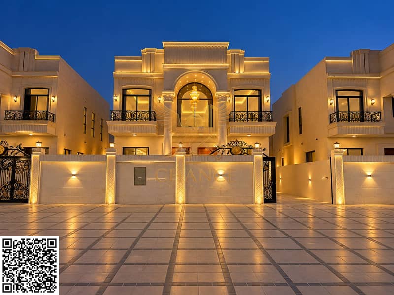 Twilight Symmetry_ Illuminated Villa Facade. png Twilight Symmetry_ Illuminated Villa Facade. png