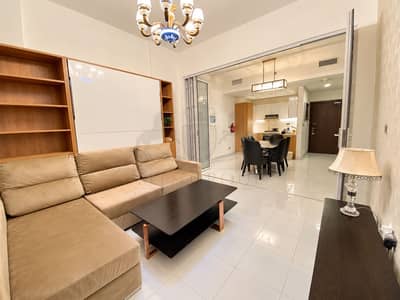 1 Bedroom Apartment for Rent in Arjan, Dubai - Bright Open-Plan Beige Living Interior. png
