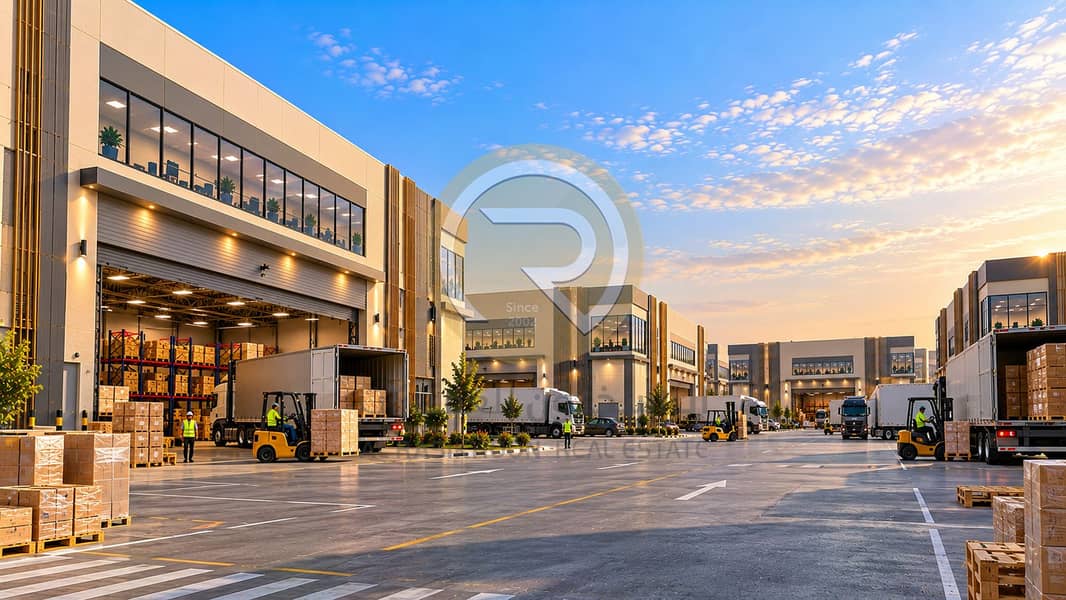 12 Golden-Hour Warehouse Logistics Hub. png