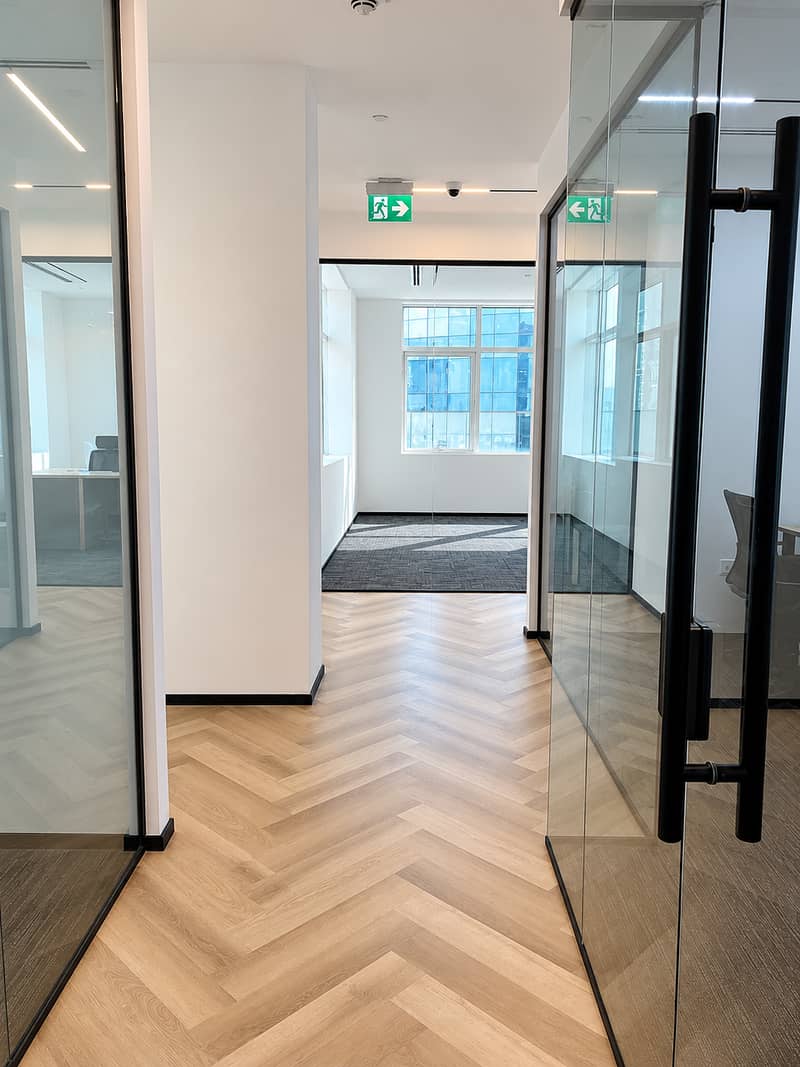 4 Modern Office Corridor with Exit Sign. png