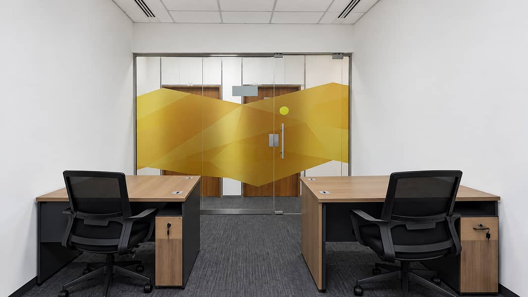 Modern Office with Geometric Glass Partition. png Modern Office with Geometric Glass Partition. png
