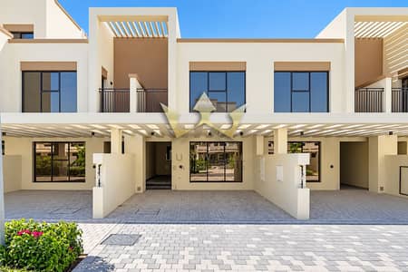 5 Bedroom Townhouse for Sale in DAMAC Lagoons, Dubai - Modern Townhouse Facade with Pergola Canopy. png 5 Bedroom Townhouse for Sale in DAMAC Lagoons, Dubai - Modern Townhouse Facade with Pergola Canopy. png
