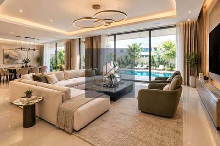 4 Cпальни Вилла Продажа в Тилал Сити, Шарджа - Luxurious Living Room with Pool View. png