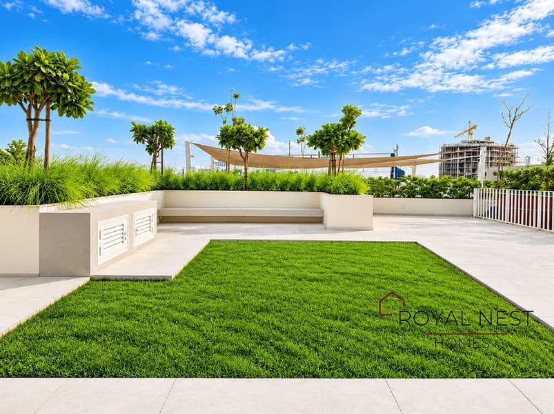 2 Modern Rooftop Garden Under Blue Skies. png