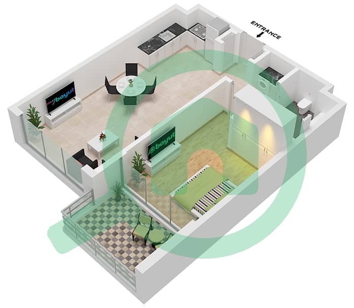 Creekside Residence - Grundriss für 1 Schlafzimmer Wohnung Typ 3 interactive3D