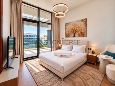 Studio for Rent in Majan, Dubai - Солнечная спальня с логотипом STONETREE. png Studio for Rent in Majan, Dubai - Солнечная спальня с логотипом STONETREE. png