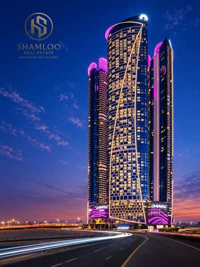1 Schlafzimmer Wohnung zum Miete in Business Bay, Dubai - Dubai Skyscrapers with Purple Lights. png 1 Schlafzimmer Wohnung zum Miete in Business Bay, Dubai - Dubai Skyscrapers with Purple Lights. png