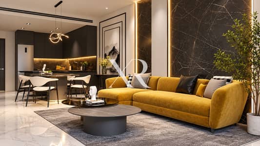2 Bedroom Apartment for Sale in Dubai Land Residence Complex (DLRC), Dubai - Mustard Sofa and Marble Glow. png