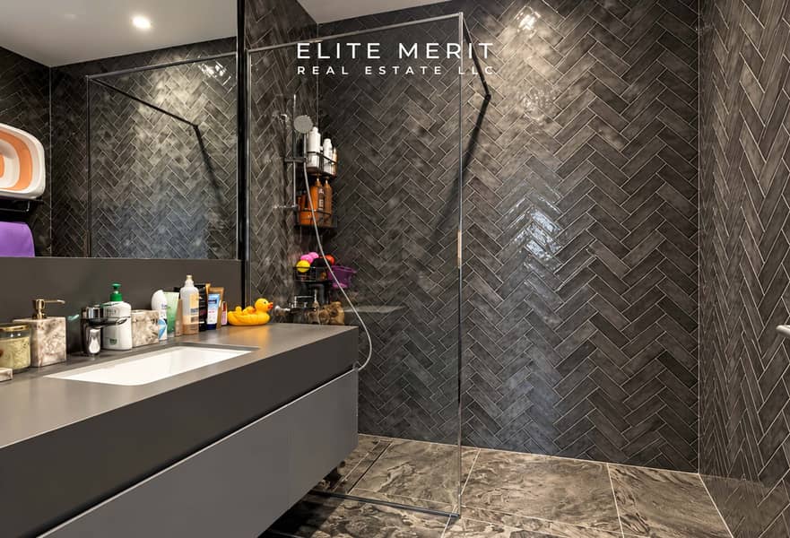 9 Modern Charcoal Herringbone Bathroom. jpg