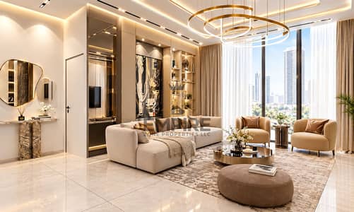 1 Slaapkamer Appartement te Koop in Dubai Land Residence Complex (DLRC), Dubai - Modern Luxury Living Room با City Views. png