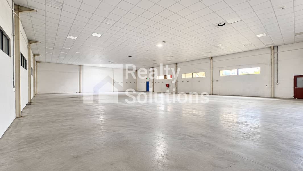 3 Bright Empty Industrial Warehouse Hall. png