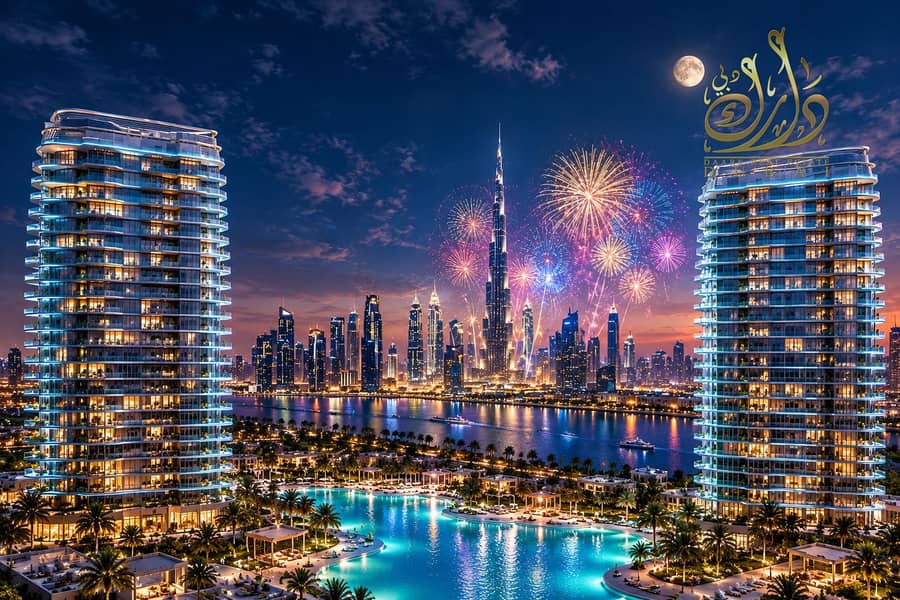 2 Dubai Waterfront Skyline with Fireworks. png