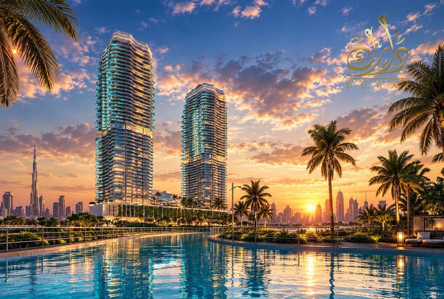 4 Golden Waterfront Towers at Sunset. png