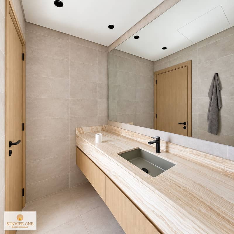 20 Minimalist Beige Stone Bathroom. png