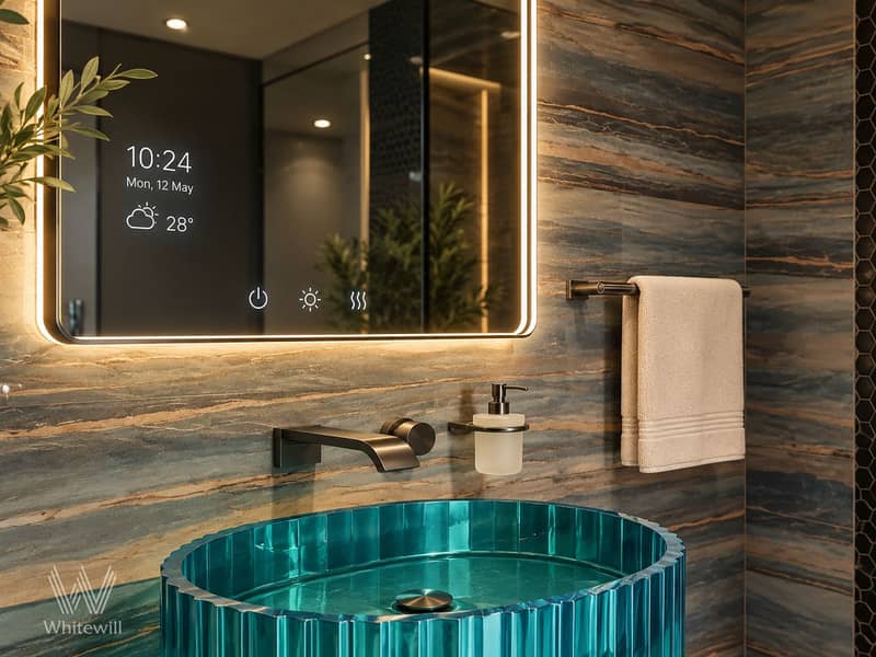 10 Luxury Teal Glass Vanity with Smart Mirror. png