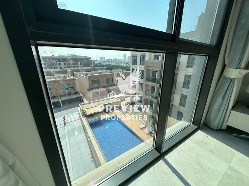 11 Vacant | Fully Furnished 1BR + Maid’s Room | Pool & Community View