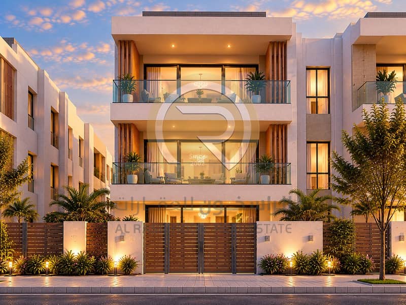 Golden Hour Modern Townhouse Facade. png Golden Hour Modern Townhouse Facade. png