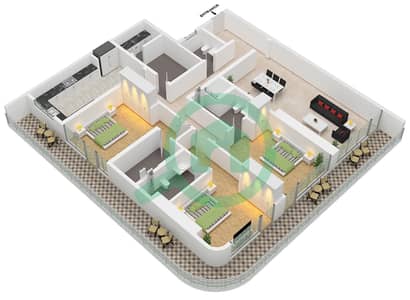 Amwaj Tower - 3 卧室公寓类型／单位1 / UNIT 19 FLOOR 2-25戶型图