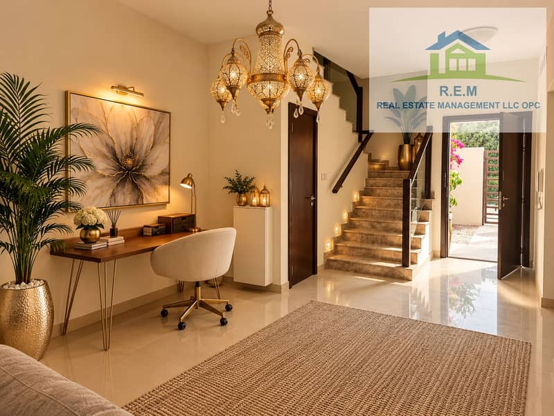 3 Warm Modern Foyer with Home Office and Staircase. png