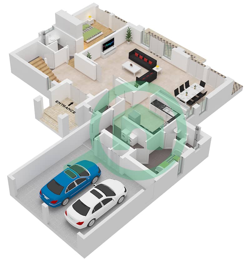 Quortaj - Plano de planta de 4 habitaciones Villa Tipo B Floor Ground interactive3D