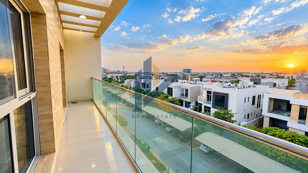 Modern Balcony Overlooking Villas at Sunset. png Modern Balcony Overlooking Villas at Sunset. png