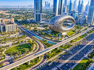 فلیٹ 4 غرف نوم للايجار في شارع الشيخ زايد، دبي - Futuristic Museum Over Dubai Highways. png فلیٹ 4 غرف نوم للايجار في شارع الشيخ زايد، دبي - Futuristic Museum Over Dubai Highways. png