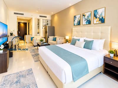 Monolocale in affitto a Dubai South, Dubai - Modern Teal-Accent Studio Suite. png