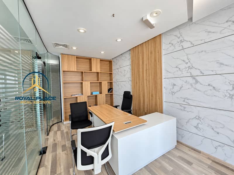 8 Polished glass-walled office interior. png