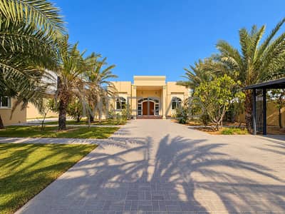 4 Schlafzimmer Villa zum Miete in Al Barsha, Dubai - Sunlit Palm-Framed Villa Entrance. png