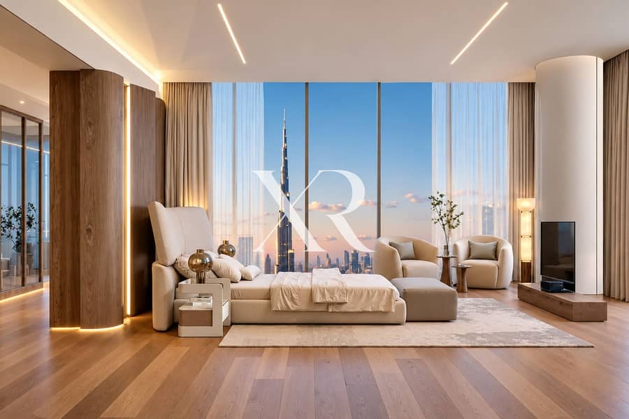 Luxury Dubai Skyline Bedroom at Dusk. png Luxury Dubai Skyline Bedroom at Dusk. png