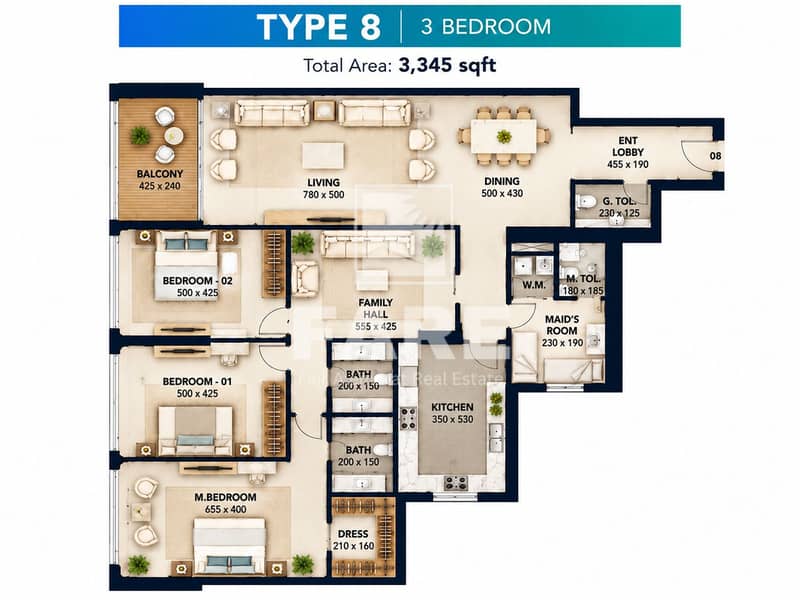 2 Modern 3-Bedroom Apartment Floor Plan. png