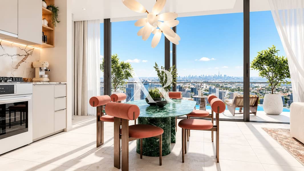 Sunlit Green Marble Kitchen with Skyline View. png Sunlit Green Marble Kitchen with Skyline View. png